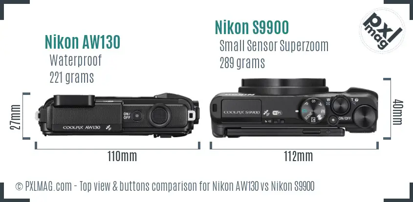 Nikon AW130 vs Nikon S9900 top view buttons comparison Nikon AW130 vs Nikon S9900 top view buttons comparison