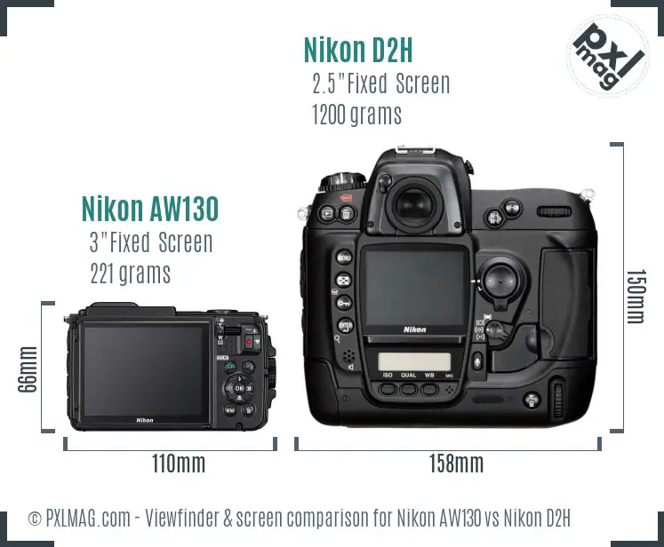 Nikon AW130 vs Nikon D2H Screen and Viewfinder comparison