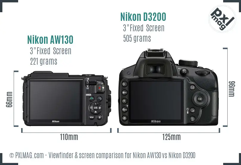 Nikon AW130 vs Nikon D3200 Screen and Viewfinder comparison