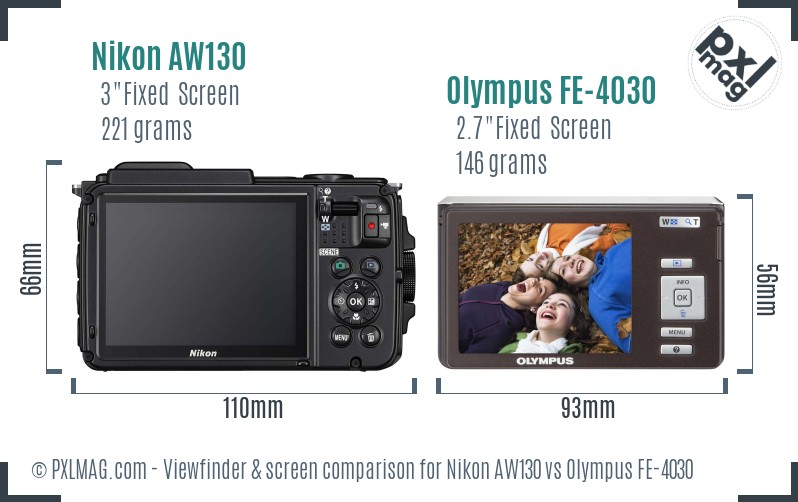 Nikon AW130 vs Olympus FE-4030 Screen and Viewfinder comparison