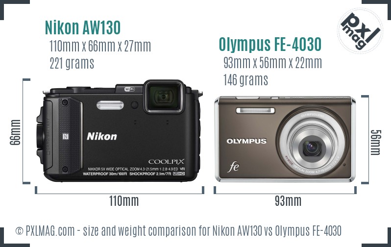 Nikon AW130 vs Olympus FE-4030 size comparison