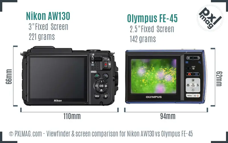 Nikon AW130 vs Olympus FE-45 Screen and Viewfinder comparison