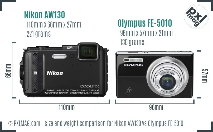 Nikon AW130 vs Olympus FE-5010 size comparison Nikon AW130 vs Olympus FE-5010 size comparison