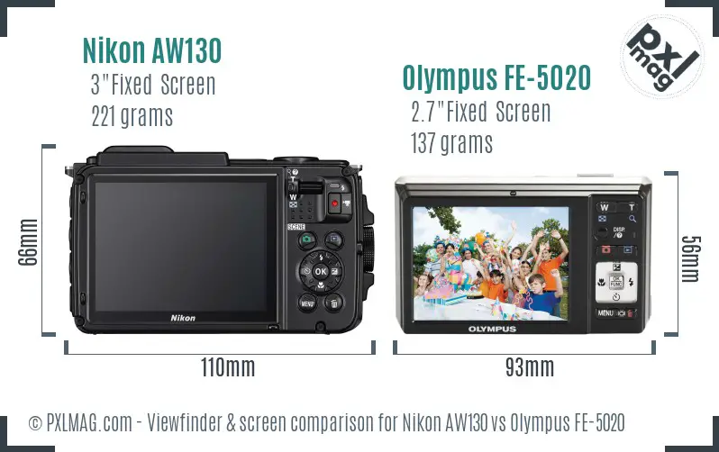Nikon AW130 vs Olympus FE-5020 Screen and Viewfinder comparison