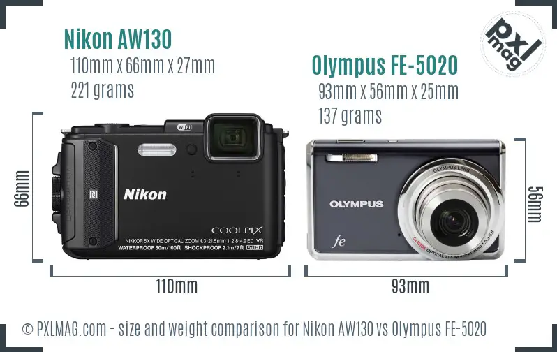 Nikon AW130 vs Olympus FE-5020 size comparison