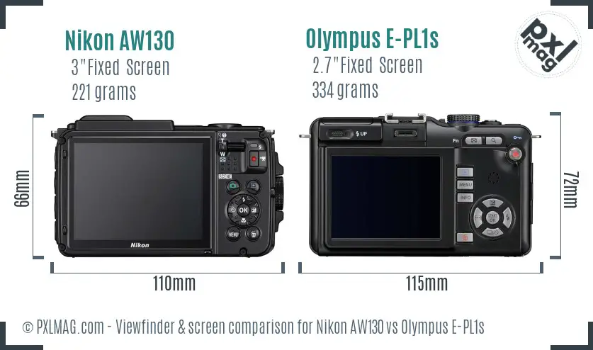 Nikon AW130 vs Olympus E-PL1s Screen and Viewfinder comparison