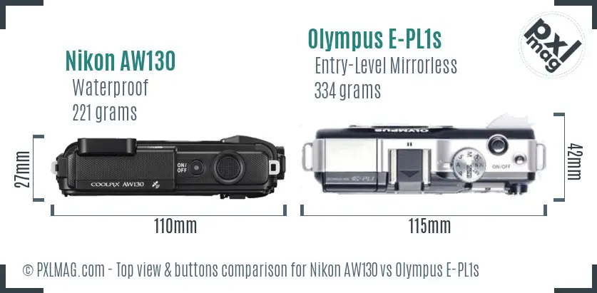 Nikon AW130 vs Olympus E-PL1s top view buttons comparison