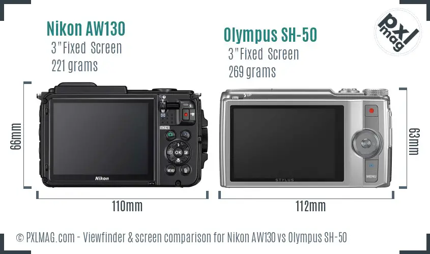 Nikon AW130 vs Olympus SH-50 Screen and Viewfinder comparison