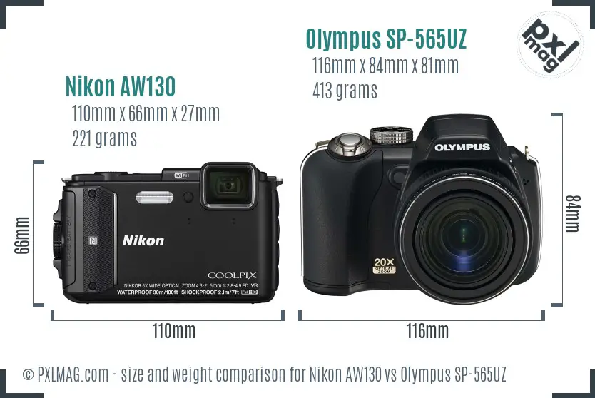 Nikon AW130 vs Olympus SP-565UZ size comparison