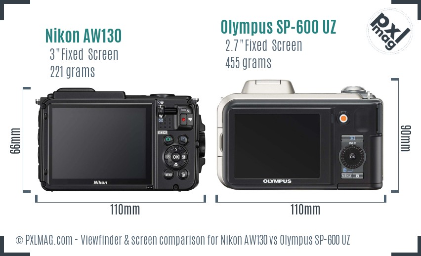 Nikon AW130 vs Olympus SP-600 UZ Screen and Viewfinder comparison