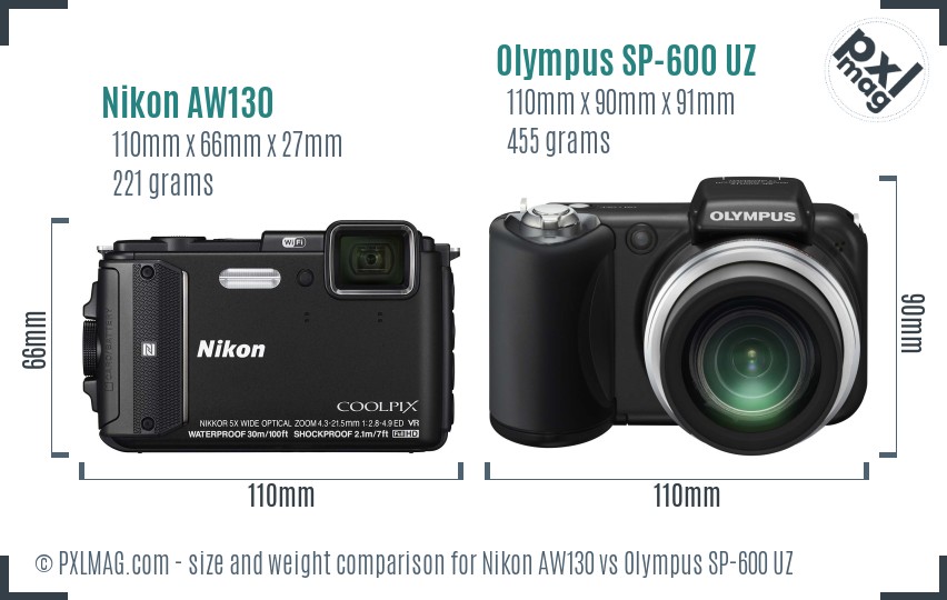 Nikon AW130 vs Olympus SP-600 UZ size comparison Nikon AW130 vs Olympus SP-600 UZ size comparison