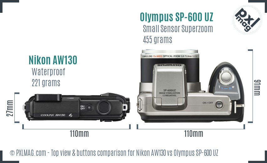 Nikon AW130 vs Olympus SP-600 UZ top view buttons comparison