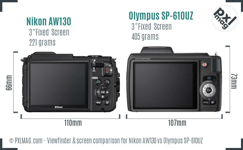 Nikon AW130 vs Olympus SP-610UZ Screen and Viewfinder comparison Nikon AW130 vs Olympus SP-610UZ Screen and Viewfinder comparison