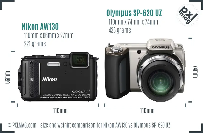 Nikon AW130 vs Olympus SP-620 UZ size comparison