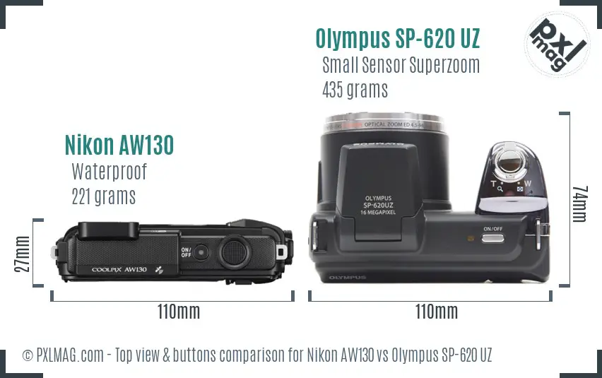 Nikon AW130 vs Olympus SP-620 UZ top view buttons comparison