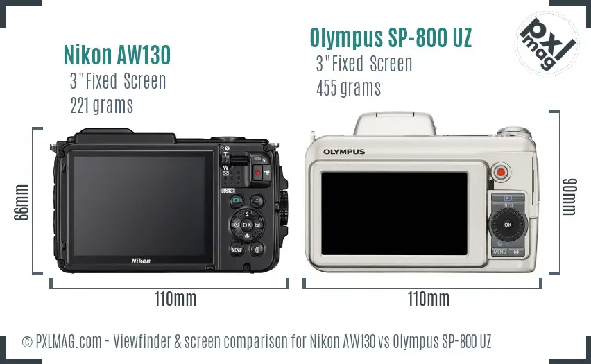 Nikon AW130 vs Olympus SP-800 UZ Screen and Viewfinder comparison