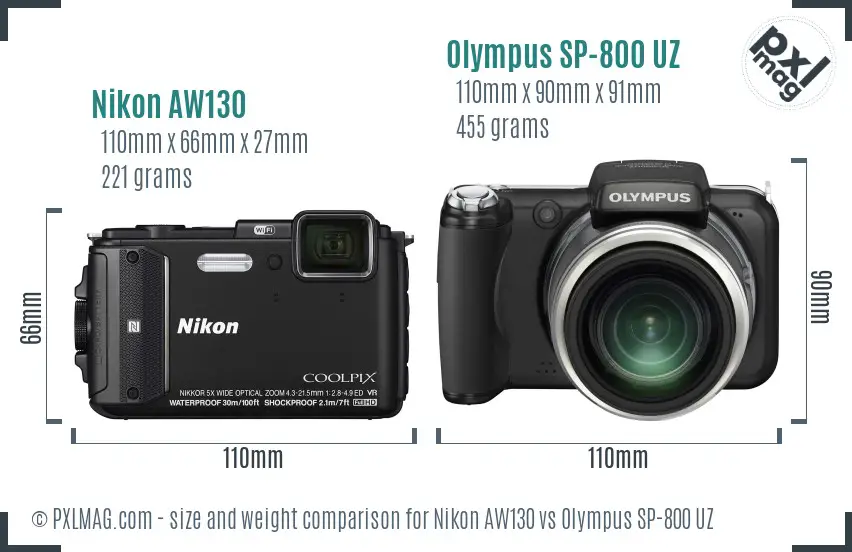 Nikon AW130 vs Olympus SP-800 UZ size comparison