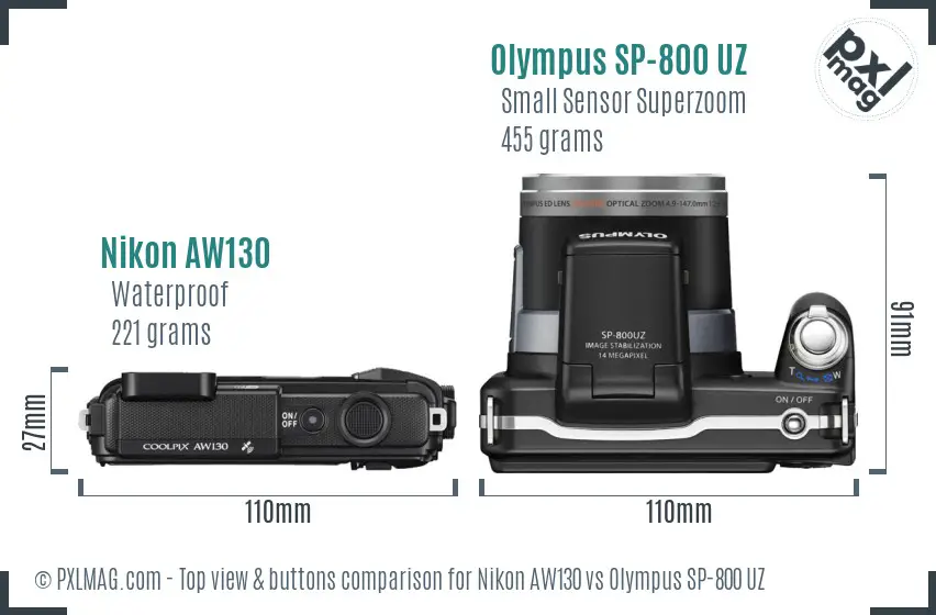 Nikon AW130 vs Olympus SP-800 UZ top view buttons comparison