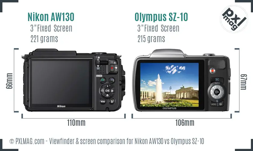 Nikon AW130 vs Olympus SZ-10 Screen and Viewfinder comparison