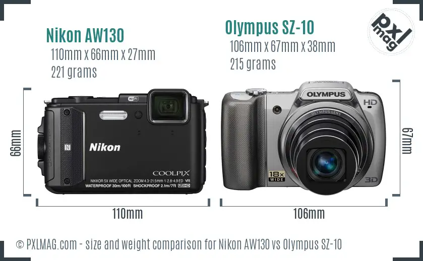 Nikon AW130 vs Olympus SZ-10 size comparison