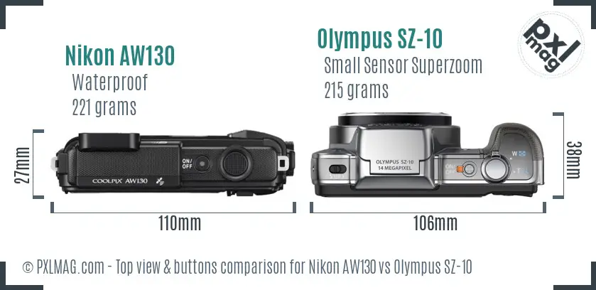 Nikon AW130 vs Olympus SZ-10 top view buttons comparison