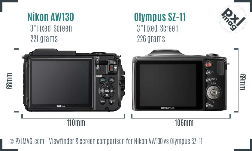 Nikon AW130 vs Olympus SZ-11 Screen and Viewfinder comparison