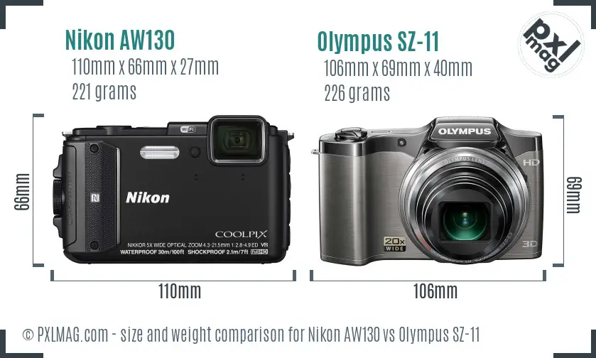 Nikon AW130 vs Olympus SZ-11 size comparison