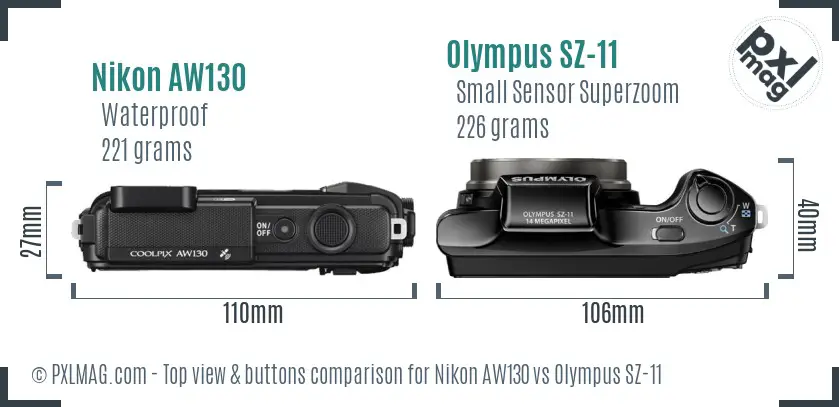 Nikon AW130 vs Olympus SZ-11 top view buttons comparison