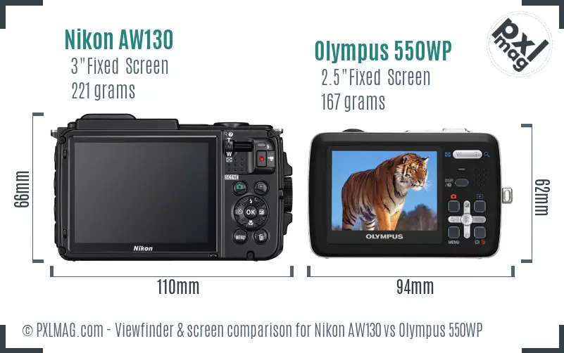 Nikon AW130 vs Olympus 550WP Screen and Viewfinder comparison