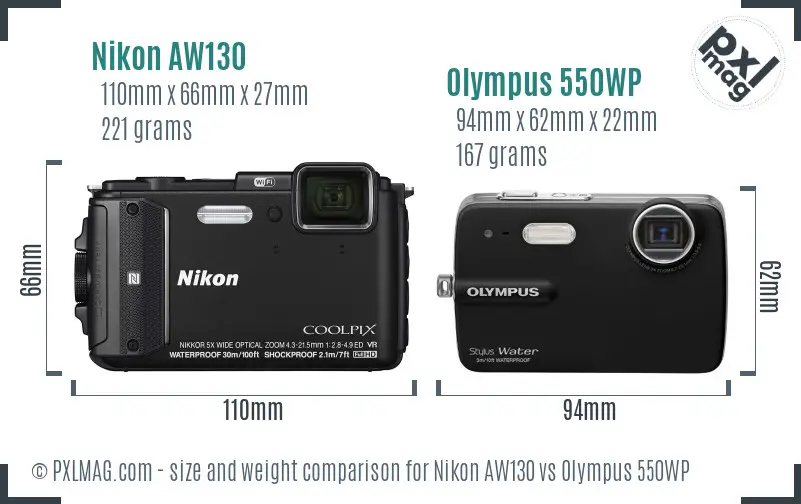Nikon AW130 vs Olympus 550WP size comparison