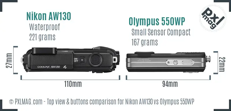 Nikon AW130 vs Olympus 550WP top view buttons comparison