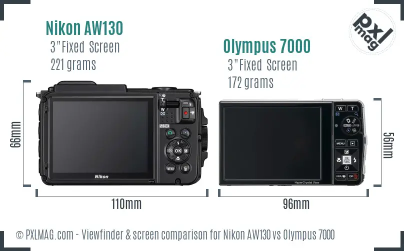 Nikon AW130 vs Olympus 7000 Screen and Viewfinder comparison