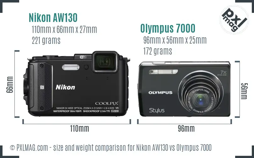 Nikon AW130 vs Olympus 7000 size comparison
