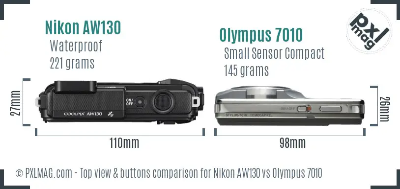 Nikon AW130 vs Olympus 7010 top view buttons comparison
