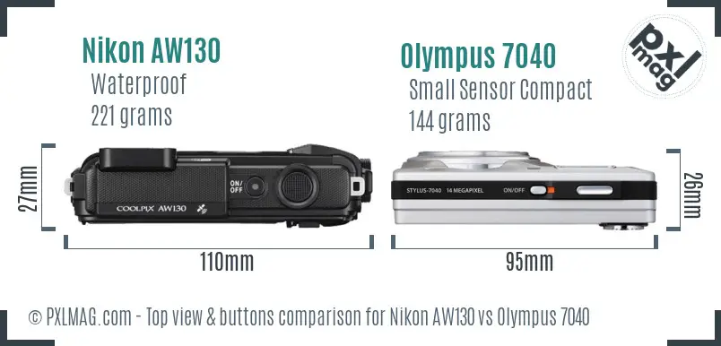 Nikon AW130 vs Olympus 7040 top view buttons comparison Nikon AW130 vs Olympus 7040 top view buttons comparison