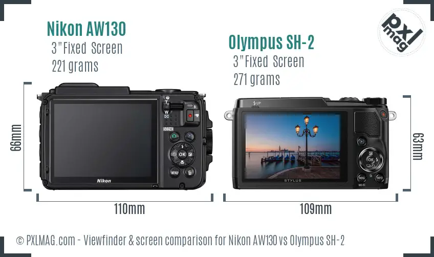 Nikon AW130 vs Olympus SH-2 Screen and Viewfinder comparison