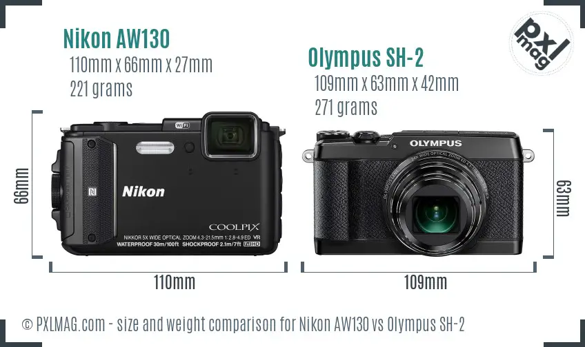 Nikon AW130 vs Olympus SH-2 size comparison