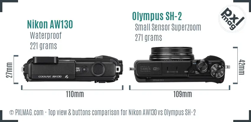 Nikon AW130 vs Olympus SH-2 top view buttons comparison