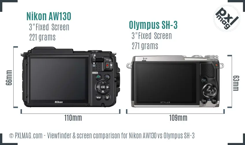 Nikon AW130 vs Olympus SH-3 Screen and Viewfinder comparison Nikon AW130 vs Olympus SH-3 Screen and Viewfinder comparison