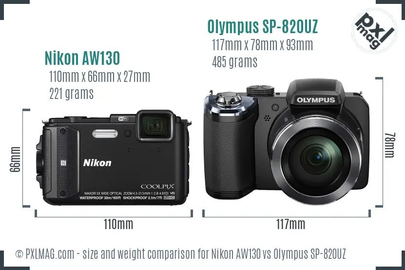 Nikon AW130 vs Olympus SP-820UZ size comparison