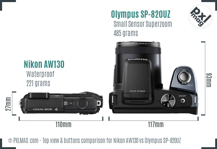 Nikon AW130 vs Olympus SP-820UZ top view buttons comparison