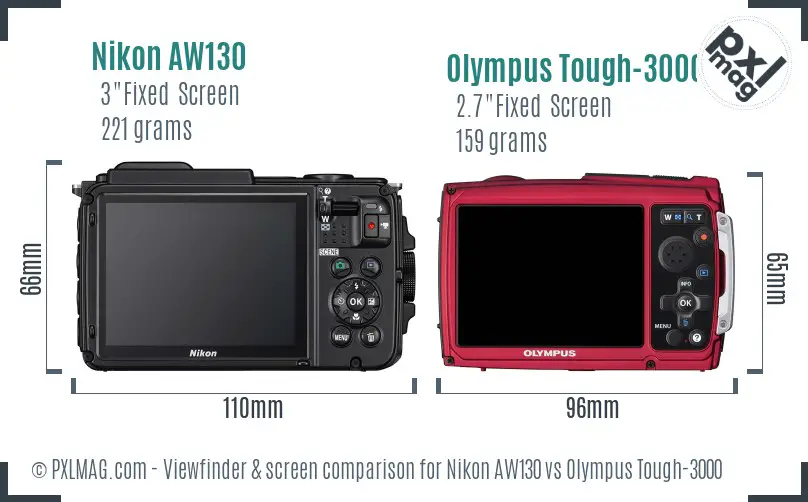 Nikon AW130 vs Olympus Tough-3000 Screen and Viewfinder comparison