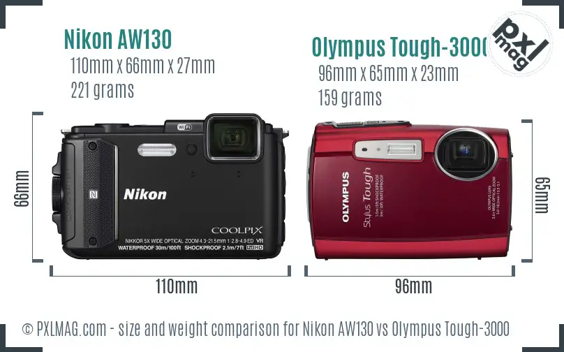 Nikon AW130 vs Olympus Tough-3000 size comparison