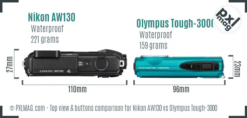Nikon AW130 vs Olympus Tough-3000 top view buttons comparison
