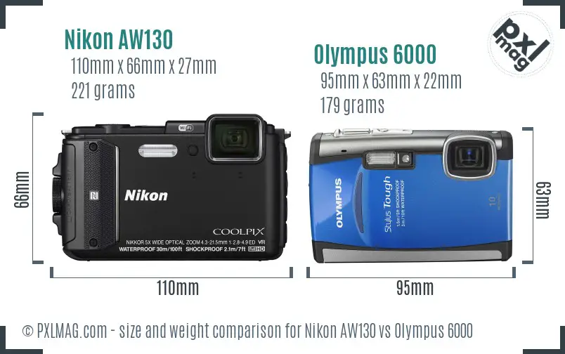 Nikon AW130 vs Olympus 6000 size comparison Nikon AW130 vs Olympus 6000 size comparison
