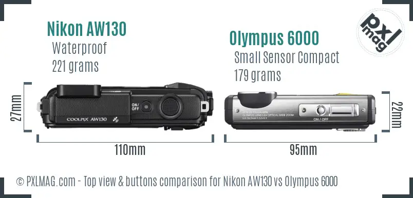 Nikon AW130 vs Olympus 6000 top view buttons comparison Nikon AW130 vs Olympus 6000 top view buttons comparison