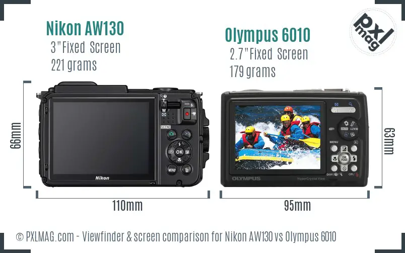 Nikon AW130 vs Olympus 6010 Screen and Viewfinder comparison