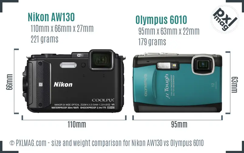 Nikon AW130 vs Olympus 6010 size comparison
