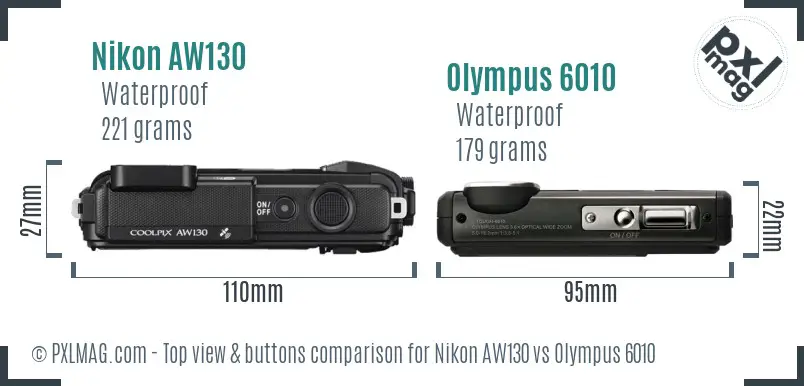 Nikon AW130 vs Olympus 6010 top view buttons comparison
