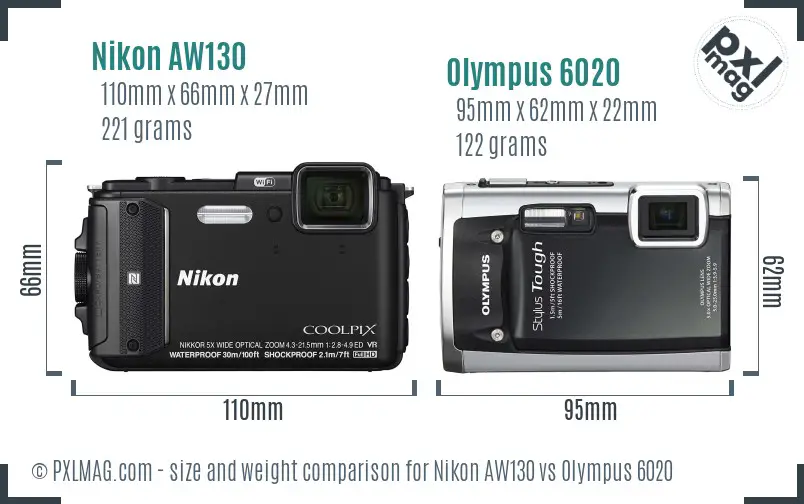 Nikon AW130 vs Olympus 6020 size comparison